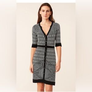 Diane Von Furstenberg Y2K Silk V-Neck Button Down Multi Print Midi Dress Size 8